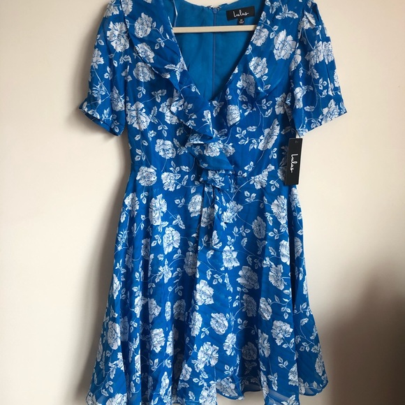 Ximena Blue Floral Ruffled Short Sleeve Mini Dress - Picture 4 of 4